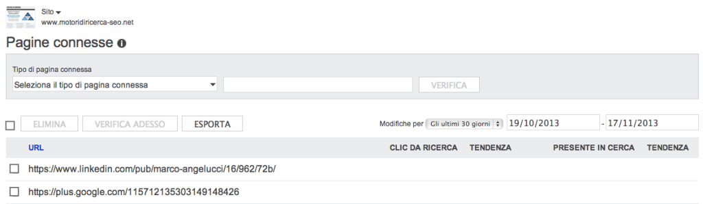 Metriche delle pagine connesse